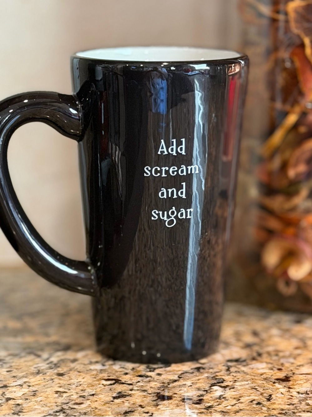 Hallmark Black Ceramic Mug with 'Add Scream and Sugar' Text